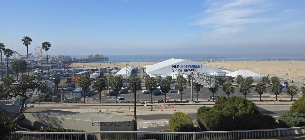 Spirit Award tent on the north side of Santa Monica Pier.  Who is going to watch them this evening?