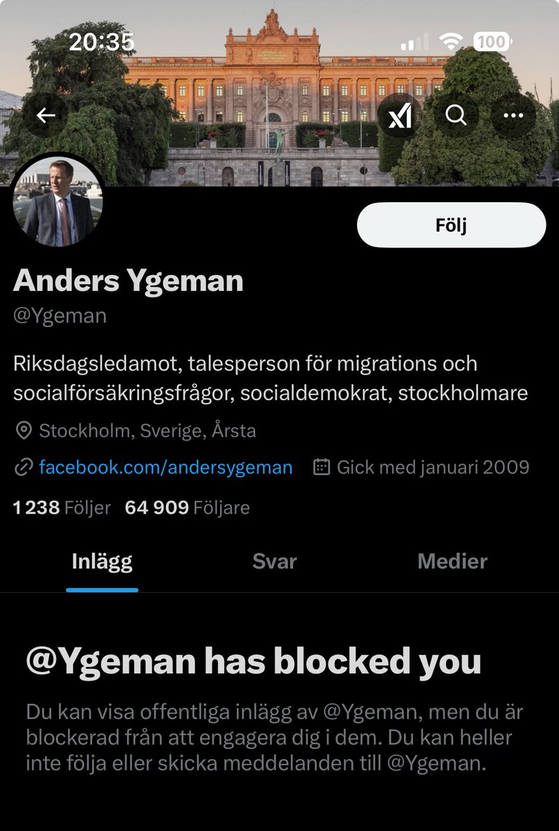Jag tar detta som beröm👍🏻
Men samtidigt lite barnsligt när folkvalda börjar blockera folk om man inte delar deras åsikter. Speciellt vanligt blad sossarna, de verkar ha gemensamma blocklistor …