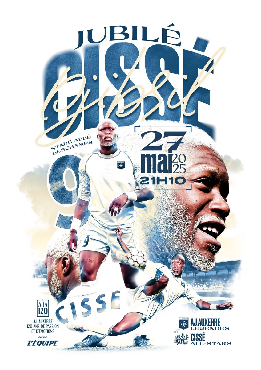 Djibril Cissé fêtera son jubilé le 27 mai à Auxerre (<a href="/AJA/">AJ Auxerre</a>)  !  

Un grand match de gala à l'Abbé-Deschamps, qui sera à suivre en direct sur <a href="/lachainelequipe/">la chaine L'Équipe</a>.