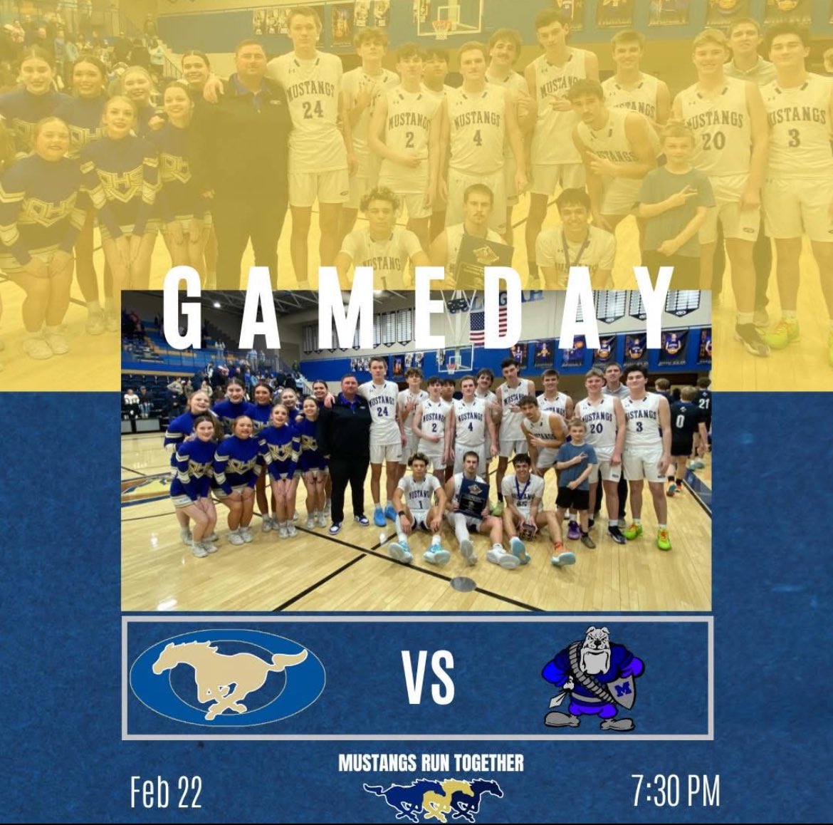 🏆 CHAMPIONSHIP SATURDAY 🏆 
At Oologah
Girls at 6
Boys at 7:30
#WhatsYour95
#Phil2 
#MUSTANGSRUNTOGETHER