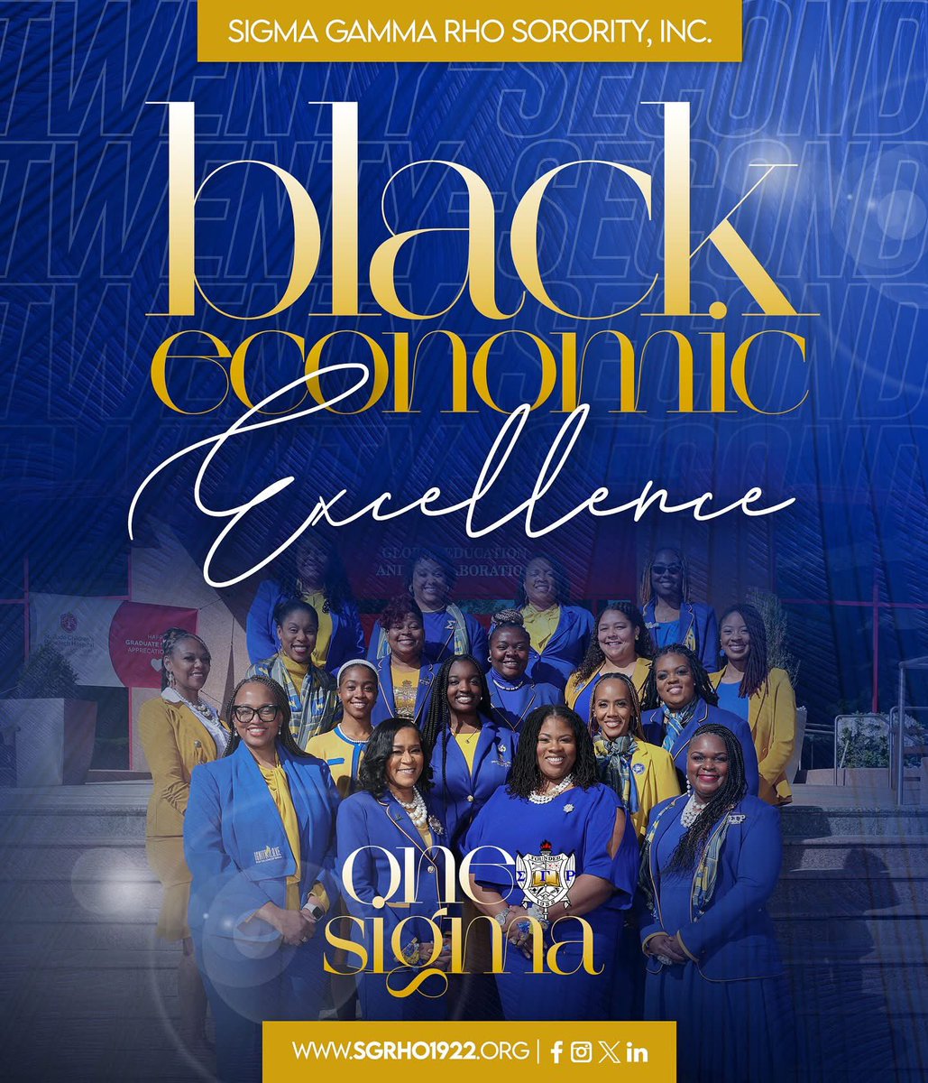 Happy 22nd! 🎉 We are #OneSigma in Black Economic Excellence. Today, and everyday, we celebrate the economic achievements in our communities that allow us to continue impacting the communities that we serve.

#SigmaGammaRho #GreaterWomenGreaterWorld #OneSigma #BlackExcellence