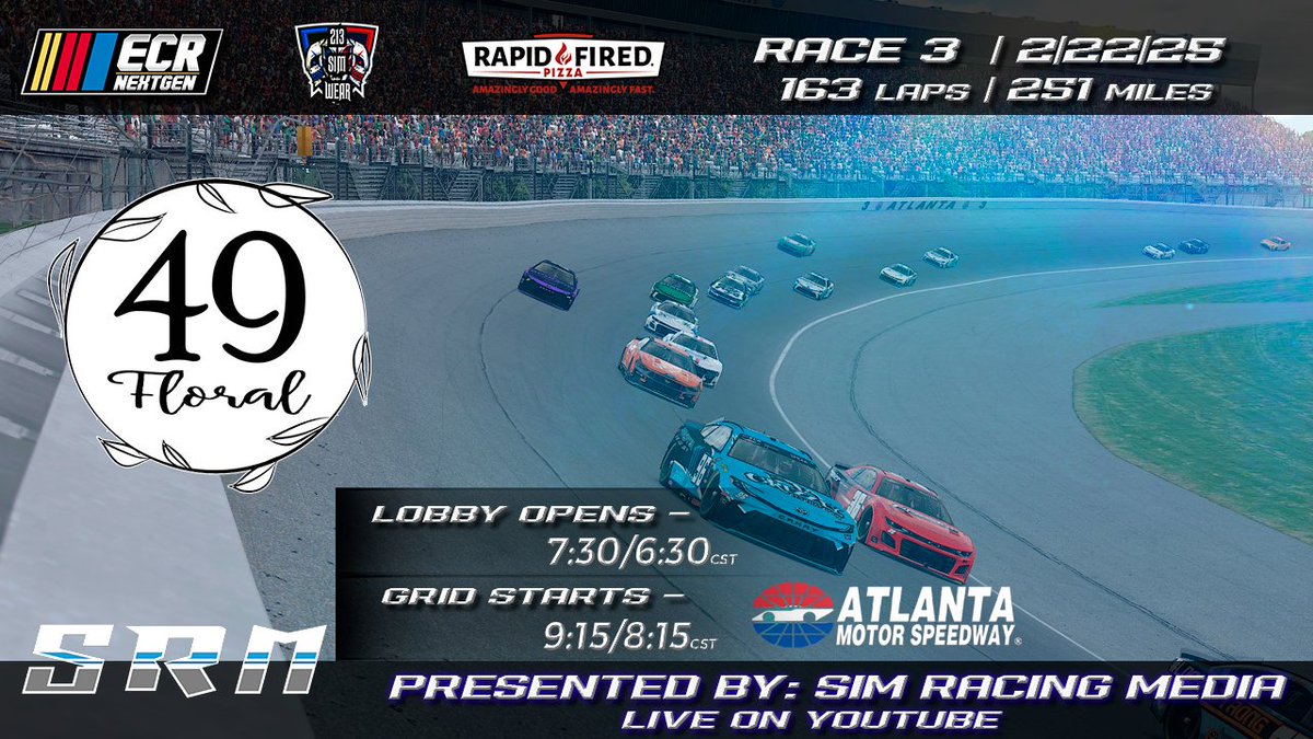 Raceday! Tonight, we take a trip to past as we head to Old Atlanta for the 49 Floral 251.

Going to be a lot of slipping and sliding tune in and find out will claim the 🏁as <a href="/SimRacingMedia1/">Sim Racing Media</a> calls all the action live on <a href="/YouTube/">YouTube</a> 

youtube.com/live/YClLXcARN…