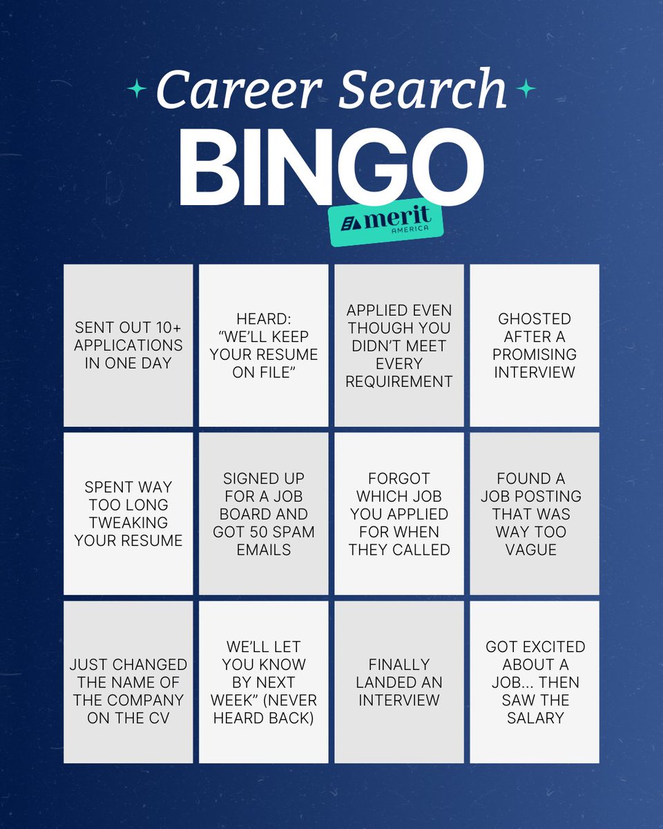 🙈 How's your career search going? Did you get BINGO yet? 👀 
#careerhumor #jobsearch #meritamerica