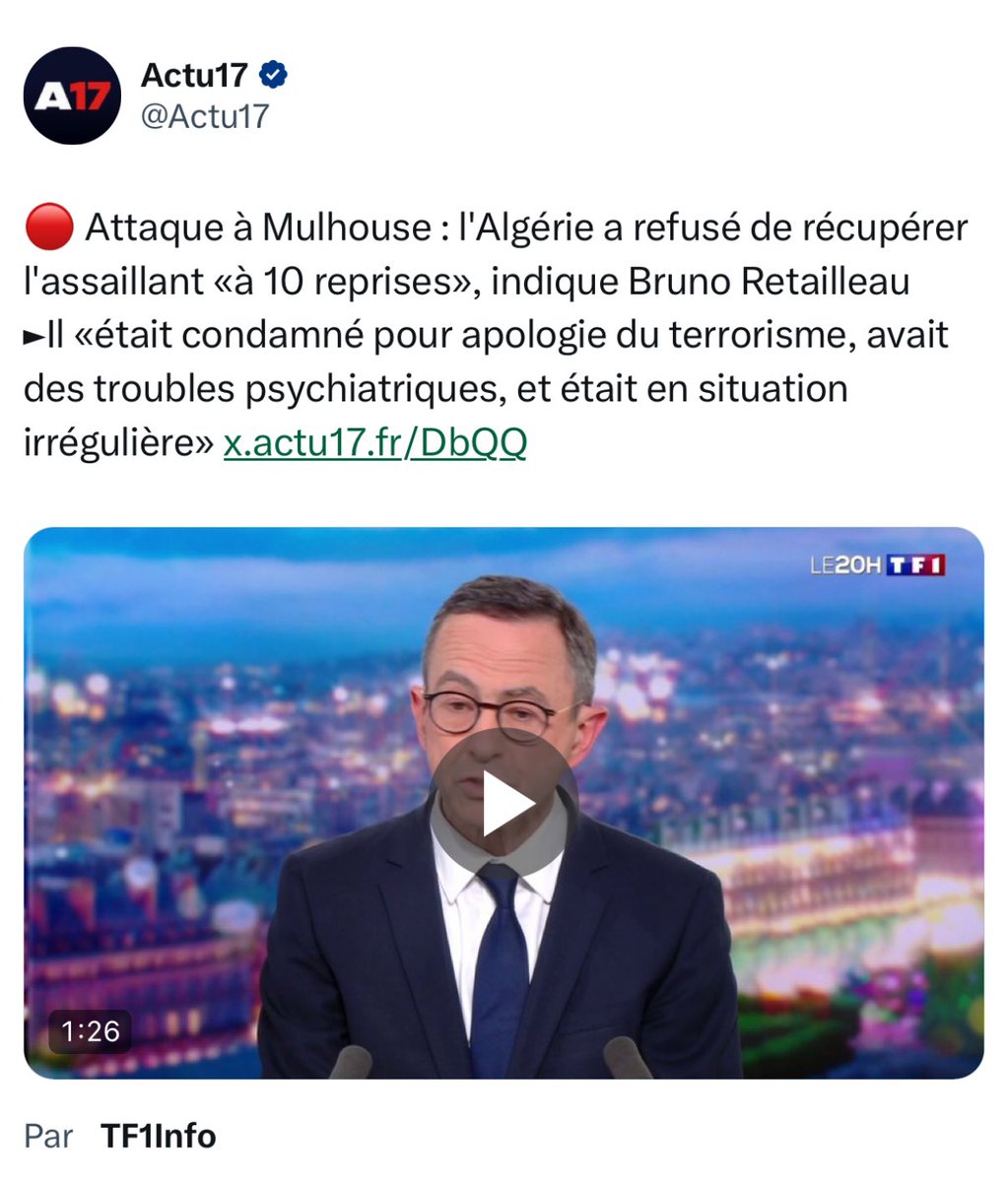 Le gouvernement algérien a donc du sang français sur les mains.

Ça suffit, maintenant il faut se faire respecter.

SUSPENSION IMMÉDIATE DE TOUS LES VISAS !

#Mulhouse