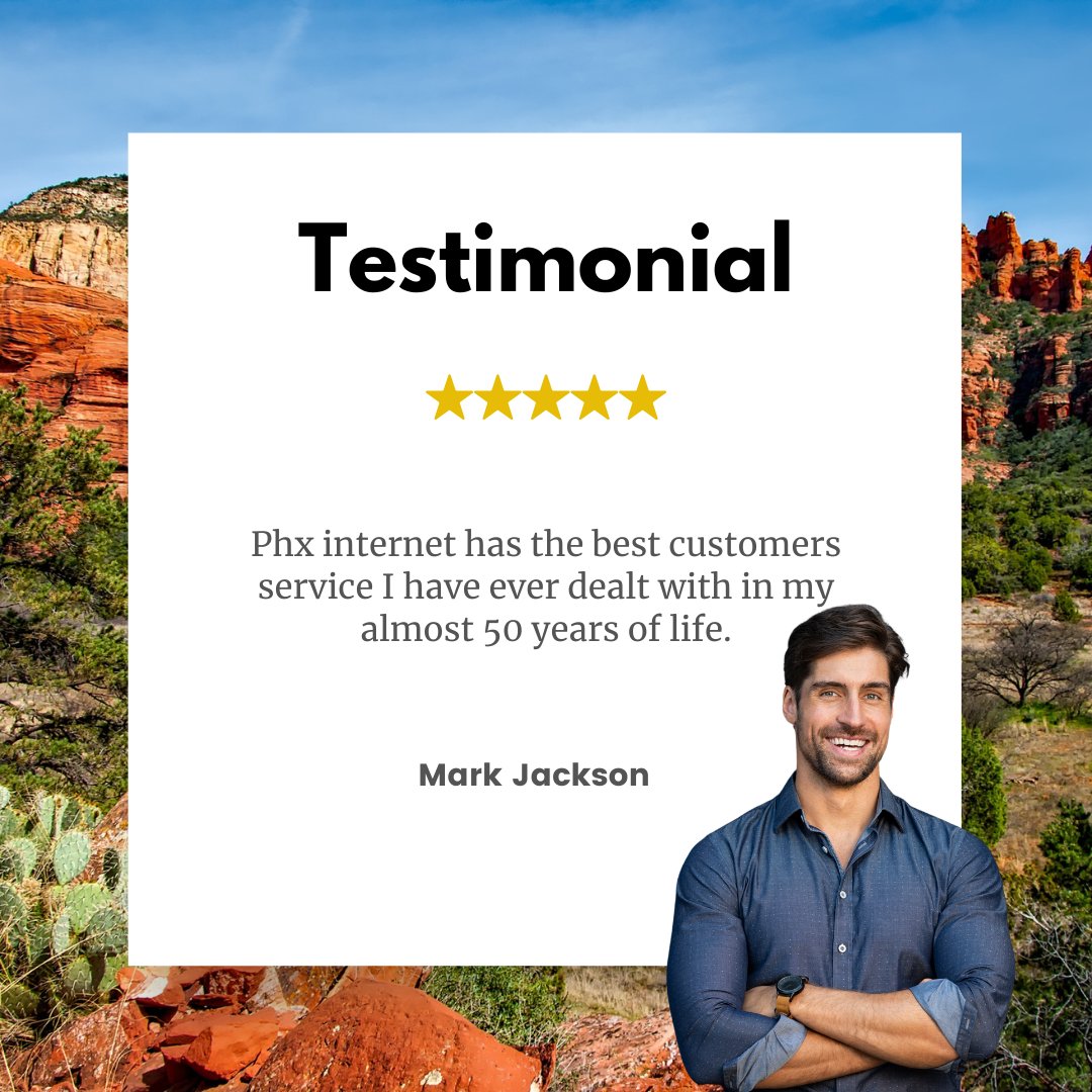 PhxInternet's tweet image. Here’s what our customers are saying: 'Phx internet has the best customer service I have ever dealt with in my almost 50 years of life.' Share your experience! 💻 #CustomerLove #PhoenixInternet