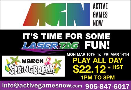 Don’t miss our Spring Break Laser Tag special! 
More info at ActiveGamesNow.com 

#LaserTag #SpringBreak #MarchBreak #ThingsToDo #FamilyFun #LaserTagMississauga #LaserTagOakville #Mississauga #Oakville