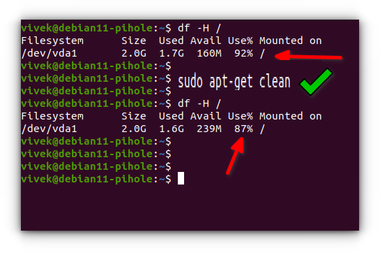 nixcraft's tweet photo. You can clears out the local repository of retrieved package files to get back disk space on your #Debian / #Ubuntu #Linux system. Just run

sudo apt-get clean
# OR 
sudo apt-get  autoclean

See https://t.co/kEwz54llqC for more info https://t.co/E7RKNSJpDE