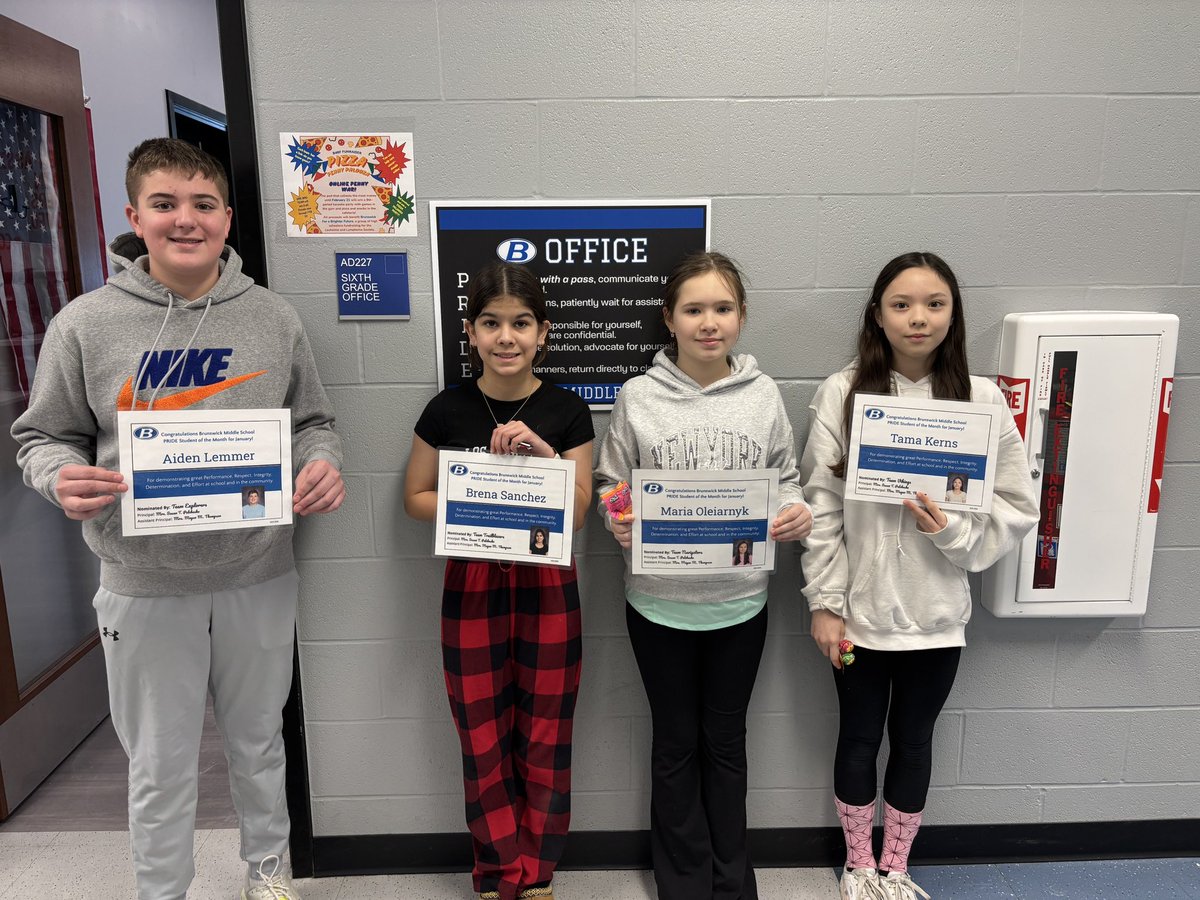 Congrats to our January 6th Grade Students of the Month! #BrunswickPRIDE