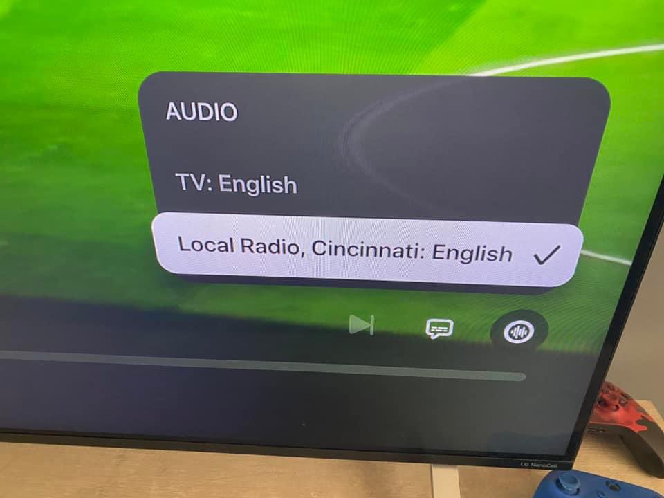 Friendly reminder as we fire up another season of <a href="/fccincinnati/">FC Cincinnati</a> action on the radio; if you are at home watching on AppleTV SeasonPass, you can switch to our audio and listen to Kevin &amp; me!

Click the icon in the bottom right corner and select “Local Radio”. 

Let’s have a night!