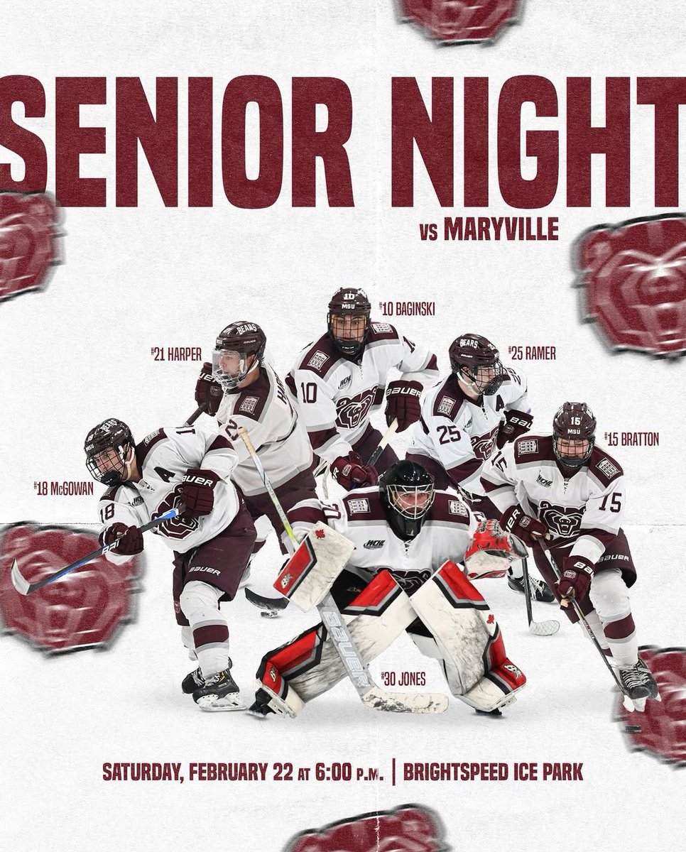 For the final time this season, ITS GAME DAY!!

Come support the Missouri State Ice Bears and the seniors tonight as they play Game 2 against Maryville!