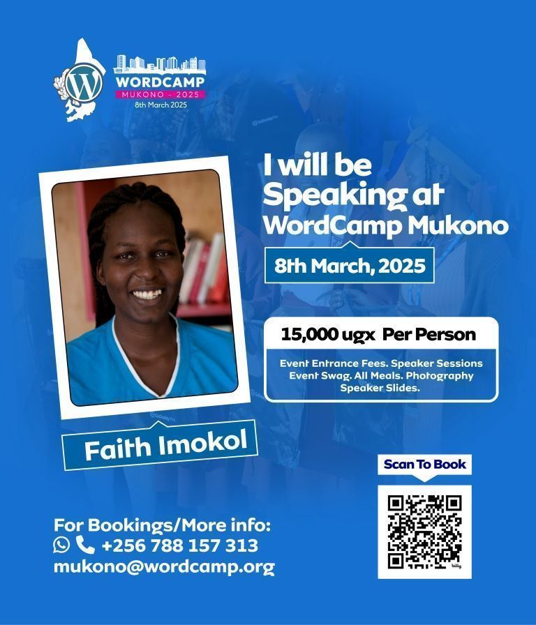 WCMukono's tweet photo. Join  @imokolfaith, Patience, and @mrogers4christ at WordCamp Mukono this International Women's Day for an inspiring journey into WordPress!   Don't miss out on this amazing experience! Let’s connect, learn, and grow together in the tech community.  @WCMukono @Wordpress https://t.co/IIE0eocwLY
