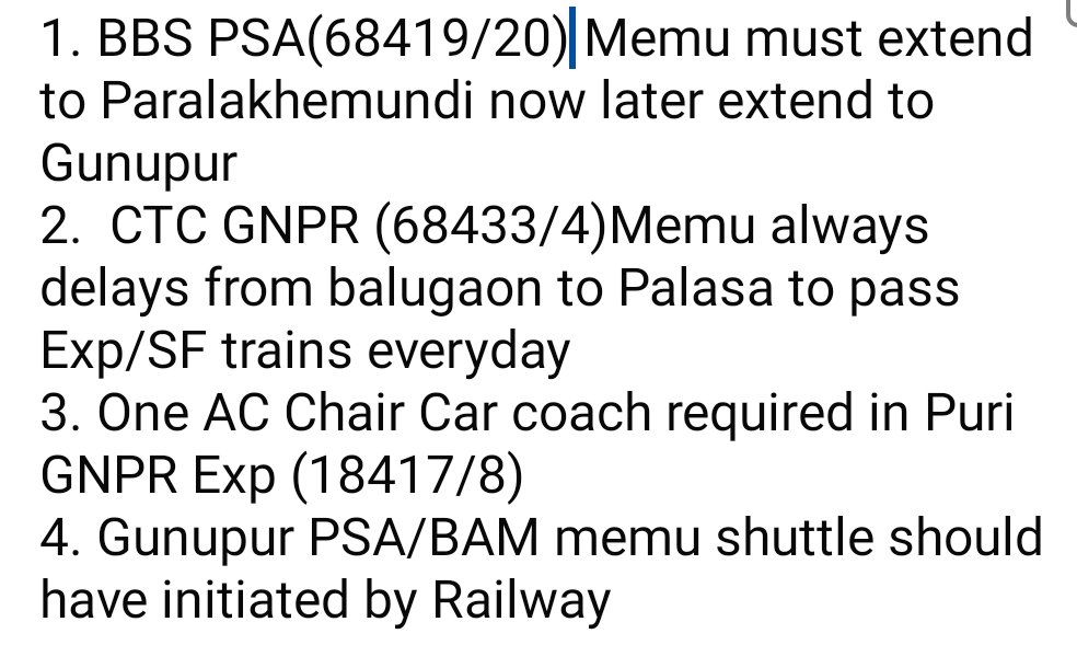 GnprThvPLHRail's tweet photo. @RailMinIndia @DRMKhurdaRoad @DRMWaltairECoR @EastCoastRail @CptmEcor Sir,Please consider these demands for the people of Gunupur, Rayagada.. Appreciate your assistance.

@Gunupurtown 
@BrahmapurRail https://t.co/jl4Ws1LTrQ