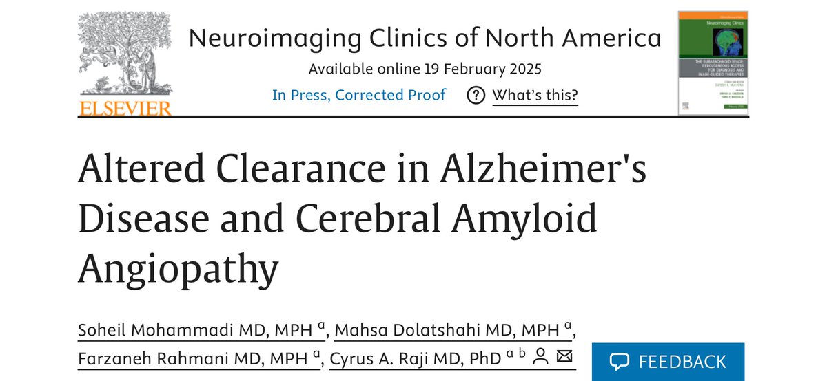 #Amyloid beta and #tau deposition have long been considered the key mechanisms in #Alzheimer’s disease. However, advanced neuroimaging reveals how impaired #clearance of amyloid and tau drives Alzheimer’s disease and cerebral amyloid angiopathy.
neuroimaging.theclinics.com/article/S1052-…