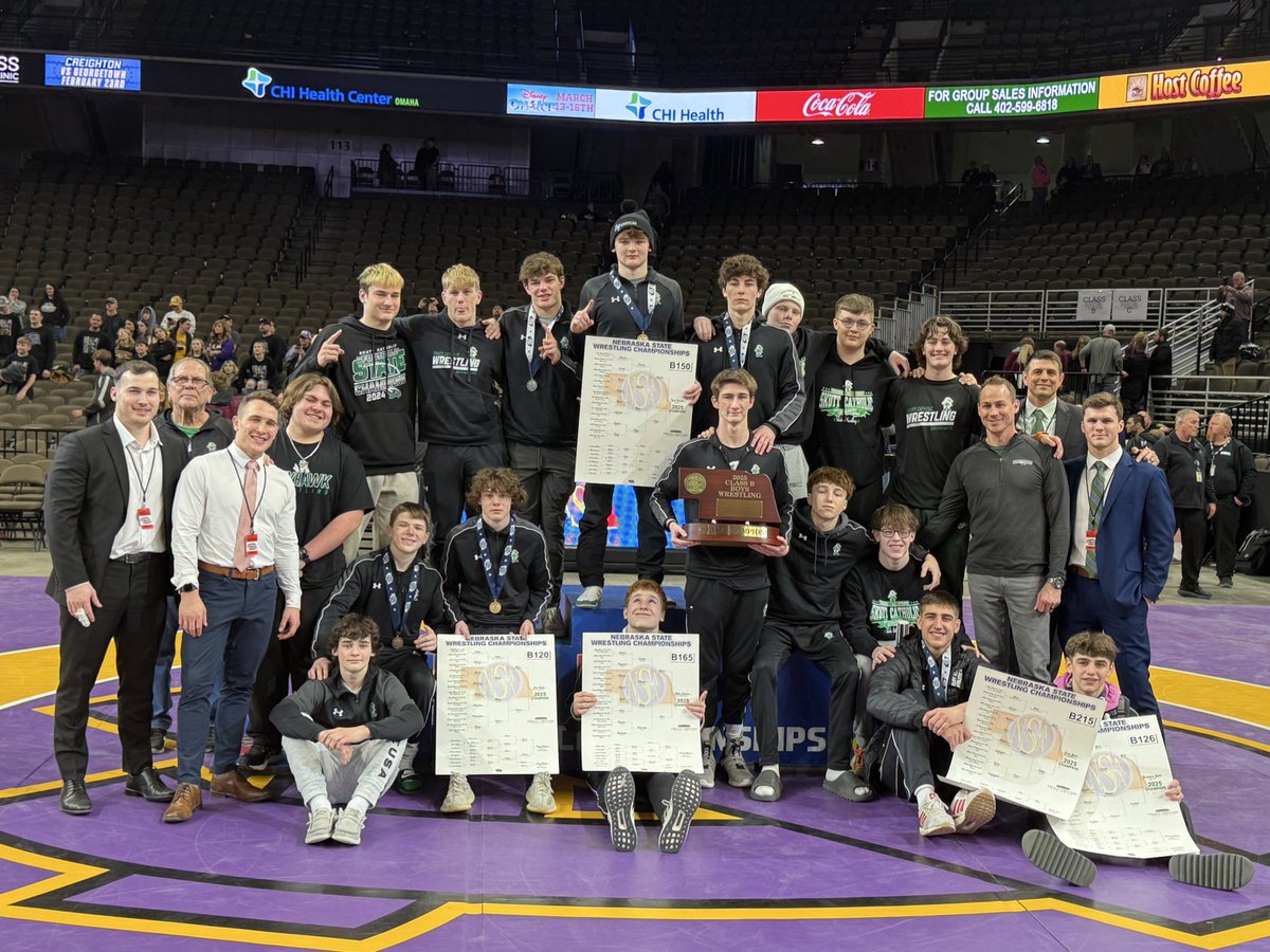 🏆 Congratulations to the Omaha Skutt Catholic SkyHawks, your 2025 NSAA Class B Boys State Wrestling Champions! #nebpreps 🤼