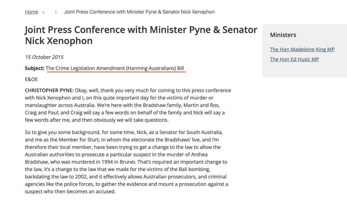 Chattylistener's tweet image. &quot;give voice to victims, not just the Bradshaw family but any Aust citizen who finds themselves in a predicament where justice cannot be attained. 
It’s important that we have systems that are fair, just, &amp;amp; equitable for victims of crime..&quot; 
#Varley @GeorgeBrandis #Pyne
@XDlawyers