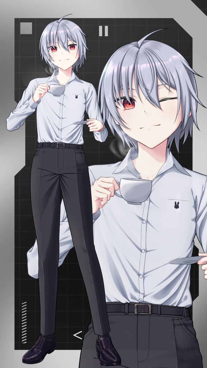 Ritomaru119's tweet photo. 白シャツで珈琲カップを持った僕を仕立てていただきました！！
めっちゃかっこよくて素敵✨
しっかりシャツにうさぎさんマークついてて嬉しかったです。

今後サムネやおはV、グッズ用などで使用させていただきたいと考えております。
ありがとうございました！ https://t.co/kVpnkRpaPH