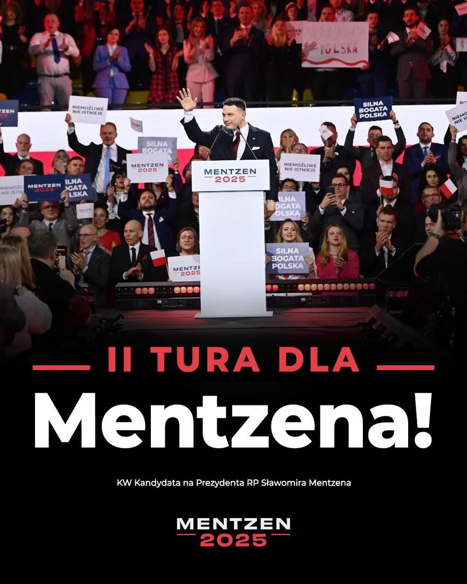 DRUGA TURA DLA MENTZENA! 🇵🇱

To mamy do przekazania Bążurowi vel tęczowemu Rafałowi 👉🏻 wywalczymy II turę i pokonamy go! ❗

Udostępniajcie wszędzie, gdzie tylko możecie – czas na wielką mobilizację! 

Po dzisiejszej niesamowitej konwencji prezydenckiej Sławomira Mentzena to już