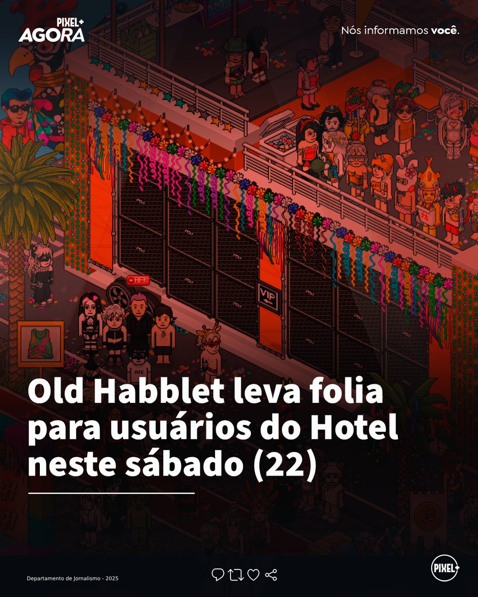 pixelplushb's tweet image. 🆕 #PixelAgora — NÓS INFORMAMOS VOCÊ 📰

Neste sábado (22), a @OldHabblet levou a folia do Carnaval para os usuários do @MeuHabblet, divertindo e entretendo o público no fim da noite.

Além de um emblema, os usuários do Hotel puderam acompanhar os trios elétricos e muito mais. 🎤