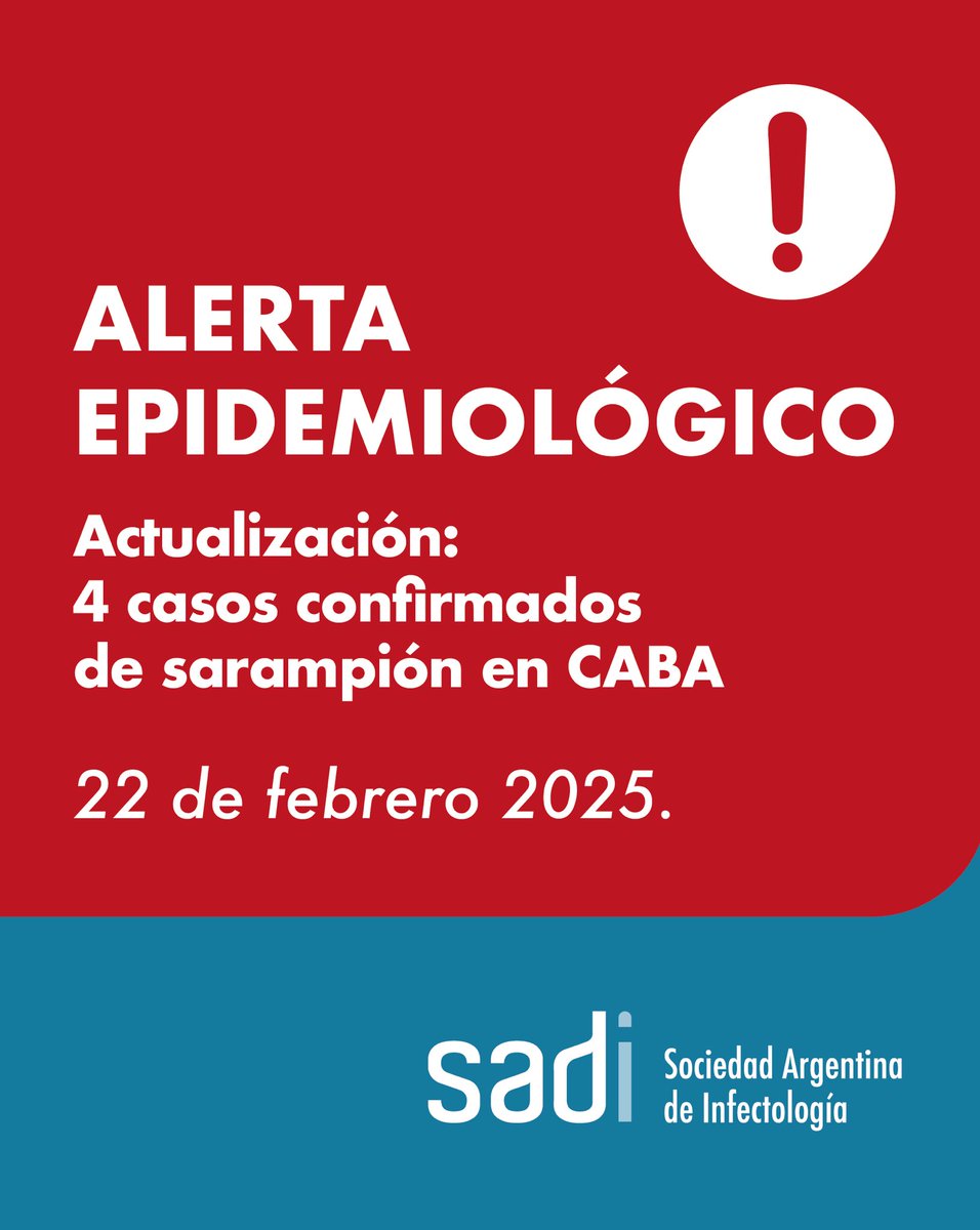 🚨Alerta Sarampión

👉🏻Se confirmó un cuarto caso de  sarampión en CABA,  una adolescente de 18 años, sin antecedentes de viaje , con domicilio muy cercano a los casos anteriores.