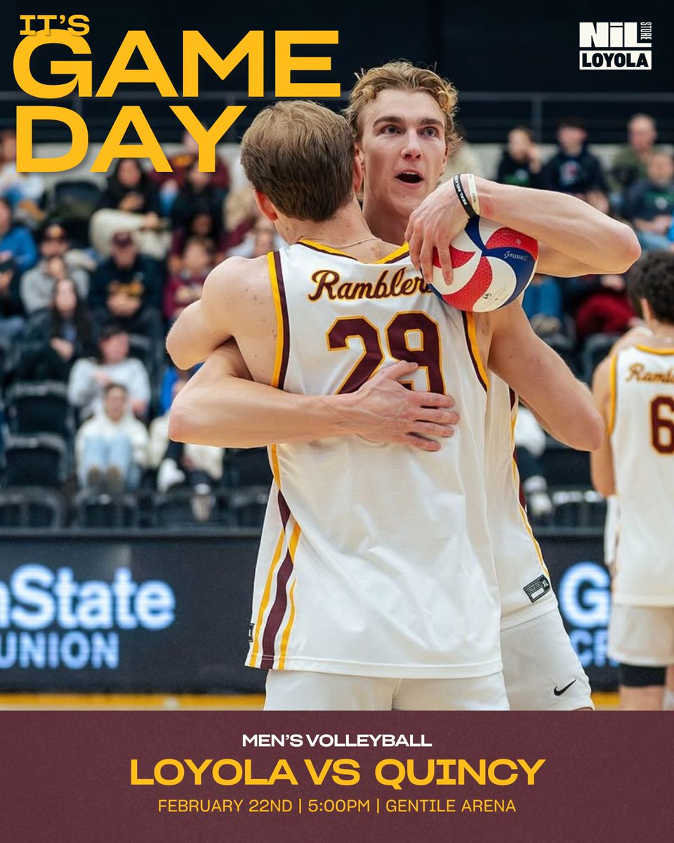 𝗚𝗔𝗠𝗘𝗗𝗔𝗬 ‼️

Men’s volleyball is back in Gentile Arena tonight! Come support the boys as they take on Quincy.

#GoRamblers