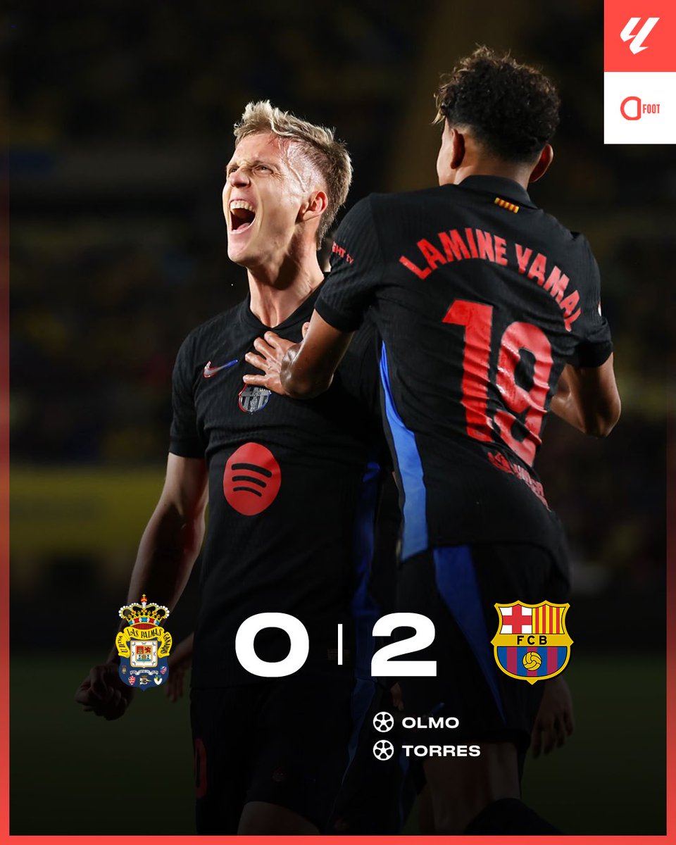 ActuFoot_'s tweet photo. 🚨 𝗩𝗜𝗖𝗧𝗢𝗜𝗥𝗘 𝗗𝗨 𝗙𝗖 𝗕𝗔𝗥𝗖𝗘𝗟𝗢𝗡𝗘 𝗤𝗨𝗜 𝗖𝗢𝗡𝗦𝗘𝗥𝗩𝗘 𝗟𝗔 𝗧𝗘̂𝗧𝗘 𝗗𝗘 𝗟𝗔 𝗟𝗜𝗚𝗔 ! 💙❤️✅

Les Blaugrana s'imposent 2-0 grâce à des buts de Dani Olmo et Ferran Torres. https://t.co/pgaHINMefB