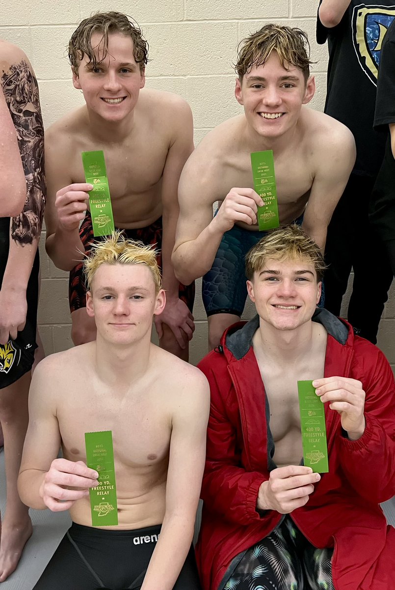 400 yard freestyle relay:

The team of Luke Appleby, Ashton Turner, Karter McNeil, and Dawson Lynch finish 5th in a time of 3:25.52. 

Great swim, guys!