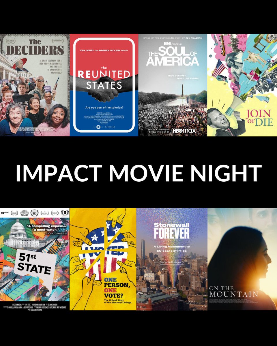 🎥 Here’s our list of 🆓 screenings from our #PicMoMovieNight campaign:

‣The Reunited States
‣The Deciders
‣51st State
‣On The Mountain
‣Join or Die
‣One Person, One Vote
‣The Soul of America 
‣Stonewall Forever
‣TEXAS, USA

Visit our link in bio to sign up!