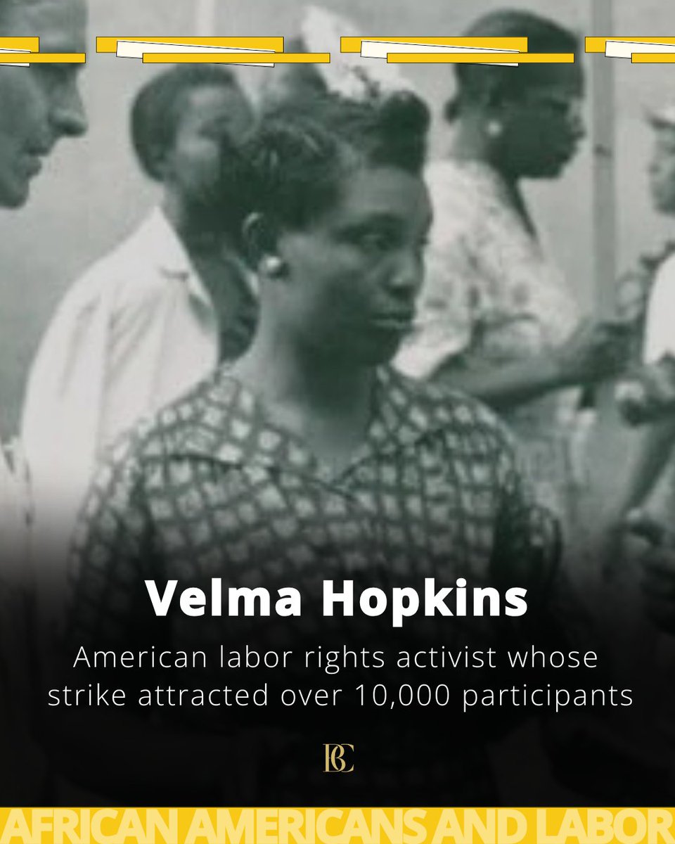 AttorneyCrump's tweet photo. Velma Hopkins was a force for justice. In 1943, she led a 10,000-person strike at R.J. Reynolds Tobacco Company following the death of a fellow worker. They successfully formed a union, Local 22, which secured better pay &amp; conditions for Black workers. https://t.co/TWekyyzNpB