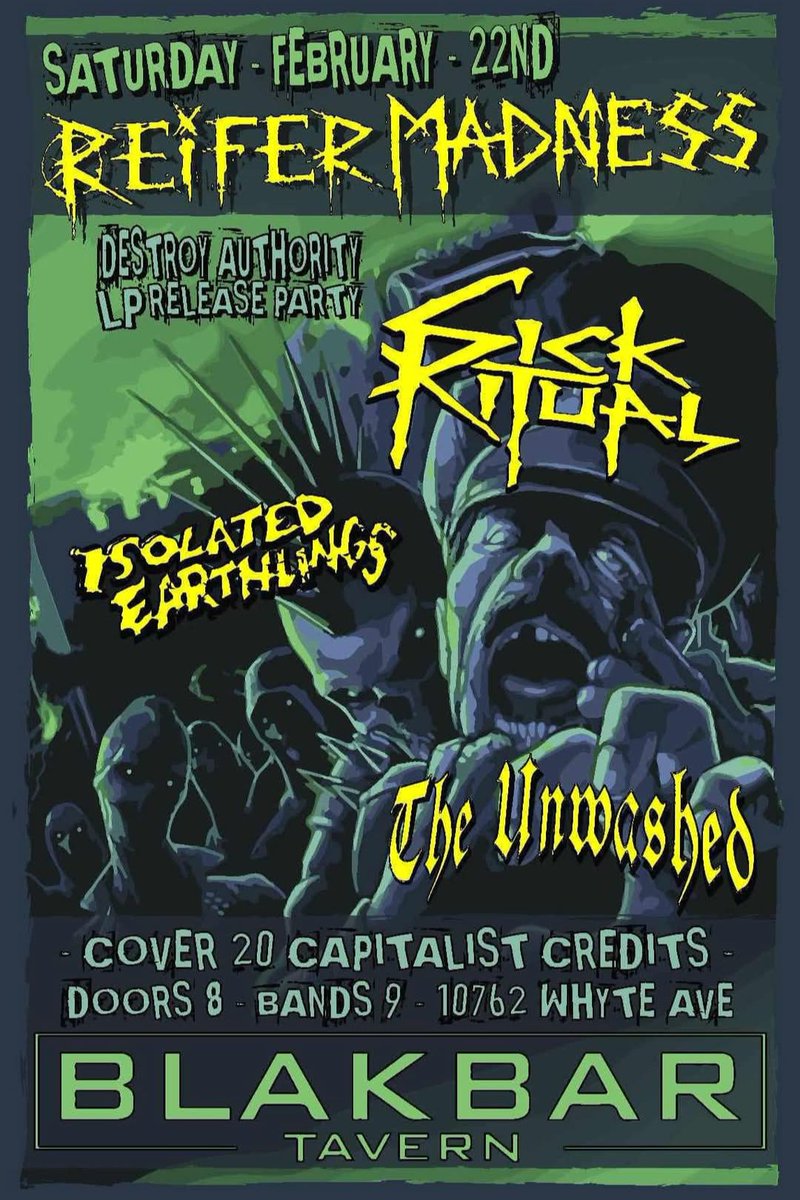 Tonight! Make sure to come early cuz it's gonna be another crazy fun one that's for sure! #blakbar #altbar #yeg #yegpunk #saturdaynight #edmontonpunk #edmonton