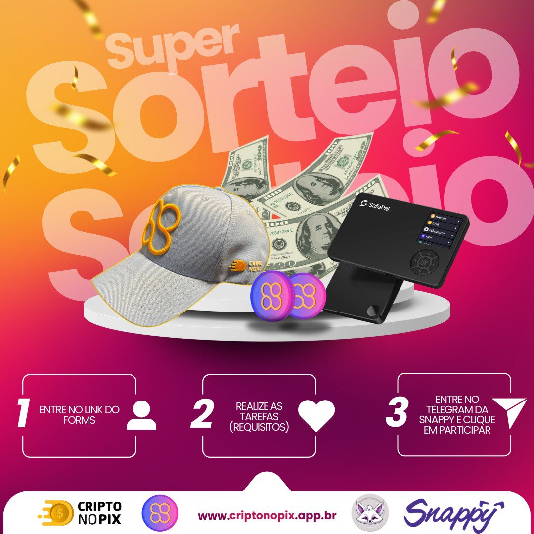 ⚠️ Participe do sorteio da CriptoNoPix x Snappy e concorra a 500 dólares + prêmios: forms.gle/8rvy6HH52qThPc…