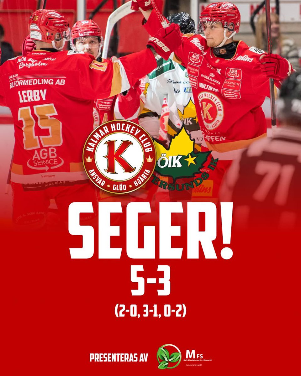 Seger mot Östersund med 5-3! 🙌

Målskyttar KHC
Palmberg
Dahlström
Fonteyne
Vanderbeck
Laz

Skott
35-25

Publik
2148

Slutresultatet presenteras av Mark &amp; Fastighetsservice i Kalmar AB 

Foto: Tove Dolff