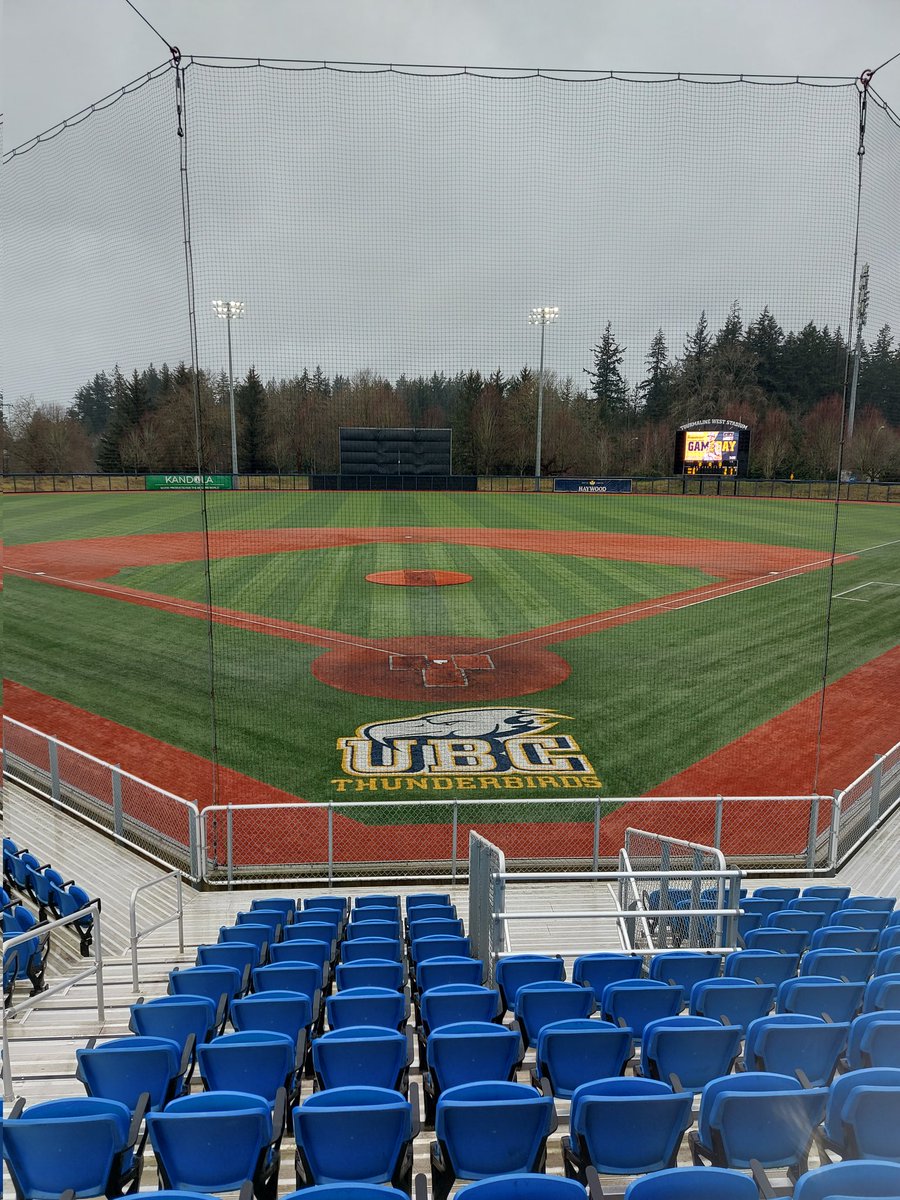 Currently in a rain delay at UBC's home opener as <a href="/ubc_baseball/">UBC Baseball</a> lead 6-3 over Eastern Oregon in the mid 2nd inning.

All T-Birds home games are streamed live at:
web.playsight.com/facility/ubc-b…