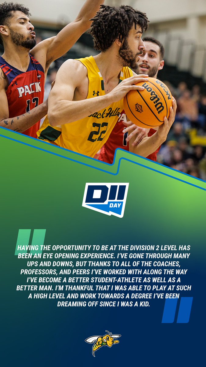 Black Hills State Athletics (@bhsuathletics) on Twitter photo Hear from Blake Volmer and John Shanklin as they talk about their DII experience with <a href="/BHSUMBB/">Black Hills State MBB</a>, as they have helped lead the Yellow Jackets to their eighth consecutive RMAC Tournament appearance come March.
#D2Day Hear from Blake Volmer and John Shanklin as they talk about their DII experience with <a href="/BHSUMBB/">Black Hills State MBB</a>, as they have helped lead the Yellow Jackets to their eighth consecutive RMAC Tournament appearance come March.
#D2Day