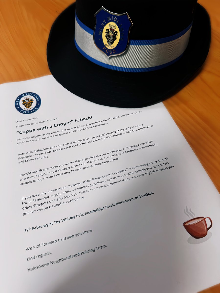 Halesowen NHT would like to invite you to the Whitley Pub, Stourbridge Road on the 27th at 11am to discuss any concerns you might have in the area. We hope to see you there! 
#Communityengagement