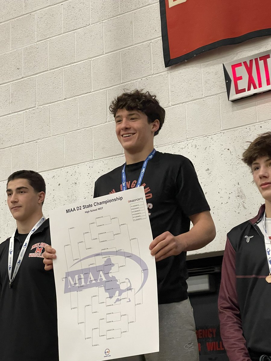Mikey Boulanger managed a smile after winning the 157-pound championship at the D2 meet in Salem. He is 47-0 on the season and is Milford’s first 3-time individual state champ. <a href="/HawkNationAD/">Peter Boucher</a> <a href="/MHSSPRAWL/">Coach Boccia</a> <a href="/mikey_boulanger/">Michael Boulanger Jr</a> <a href="/BJJDad73/">Michael Boulanger</a>