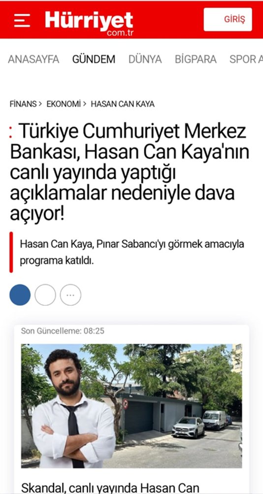 Bağlantıya açtığınızda Hürriyet gazetesinin sözde sitesine gidiyor ve Merkez Bankasının Hasan Can Kaya’nın canlı yayında yaptığı açıklamalar sebebiyle dava açtığını belirtiyor.