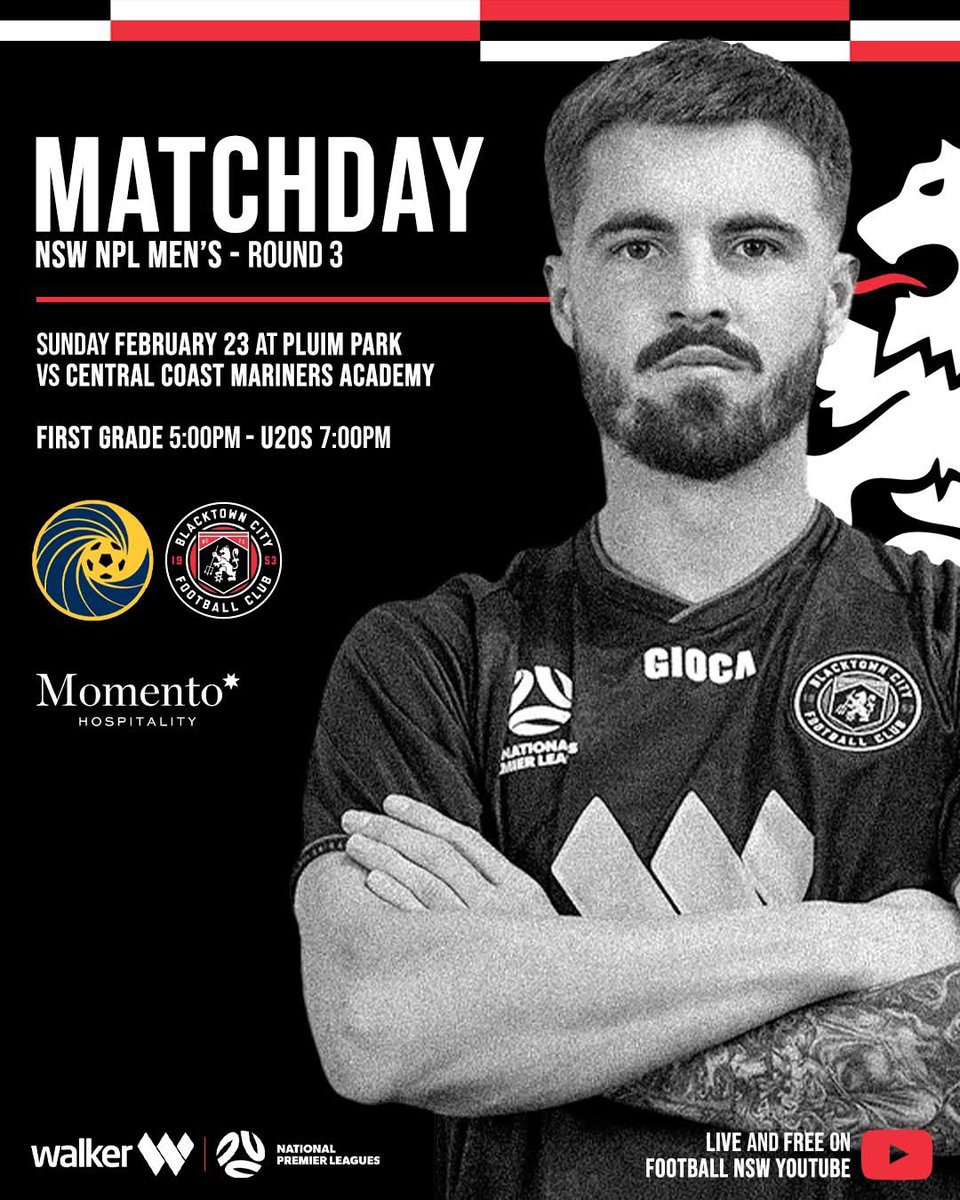 Blacktown City FC (@blacktowncityfc) on Twitter photo ๐๐๐ญ๐๐ก๐๐๐ฒ ๐ข๐ง ๐๐ข๐ฌ๐๐ซ๐จ๐ฐ ๐ณโฝ๐ณ
๐ <a href="/NPLNSW/">NPL New South Wales</a> | Round Three
๐ <a href="/CCMariners/">Central Coast Mariners</a>
โฐ FG: 5:00PM | U20's: 7:00PM
๐ Pluim Park
โถ๏ธ Watch Live via the Football NSW YouTube Channel
#YourTownYourTeam #NPLNSW ๐๐๐ญ๐๐ก๐๐๐ฒ ๐ข๐ง ๐๐ข๐ฌ๐๐ซ๐จ๐ฐ ๐ณโฝ๐ณ
๐ <a href="/NPLNSW/">NPL New South Wales</a> | Round Three
๐ <a href="/CCMariners/">Central Coast Mariners</a>
โฐ FG: 5:00PM | U20's: 7:00PM
๐ Pluim Park
โถ๏ธ Watch Live via the Football NSW YouTube Channel
#YourTownYourTeam #NPLNSW