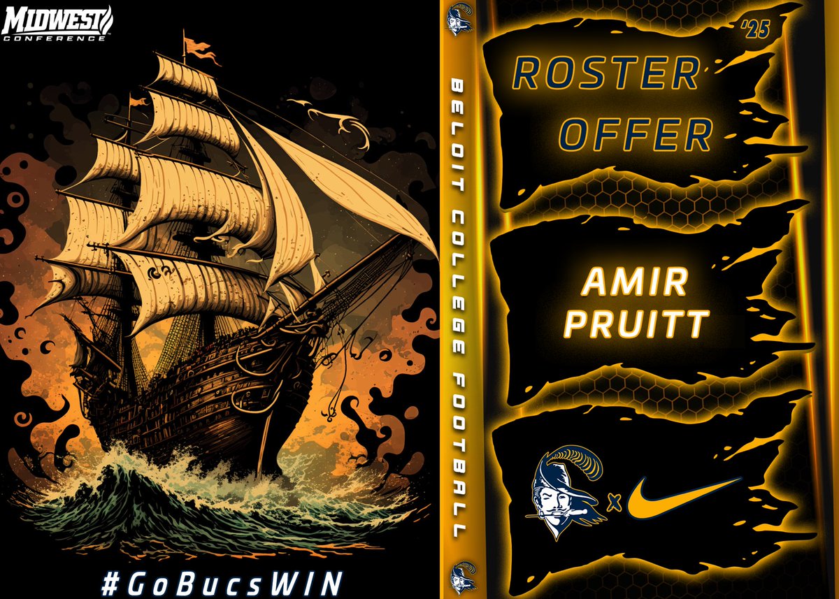 AmirPruitt3's tweet photo. #AGTG I’m blessed to receive my 5th offer from Beloit College 🏴‍☠️ #GoBucsWIN #WeAreBELOIT @BeloitBucsFB 
@CoachWillStrong 
@CSHSPanthersFB @CoachWilson26 @One11Recruiting @RecruitingCSHS  @CSAPrepStar @CoachSBRyan https://t.co/pcRA8OSVNM