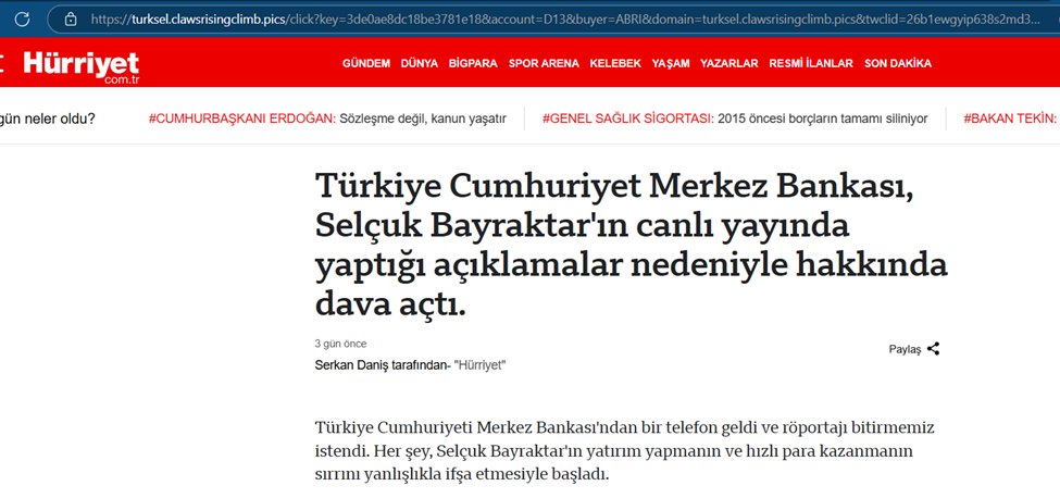 Sadece bu siteler değil başka içerikler de var elbette:
Selçuk Bayraktar hakkında da bu şekilde bir soruşturma açıldığını belirten site yine Hürriyet gazetesi gibi görünse de aslında bağlantı başka.
