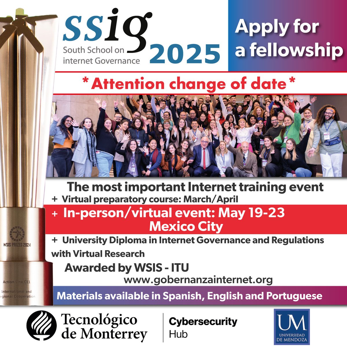 Important!! NEW DATES South School Hybrid training in México, it will be from 19 to 23 May!!
If you applied for a fellowship no need to apply again.
If you did not apply, you still have time until 02/28 in this link: lnkd.in/dDKFidvD
<a href="/SSIGLAC/">SSIGLAC</a> @CCATLAT <a href="/fundacincluirme/">fundacincluirme</a>
