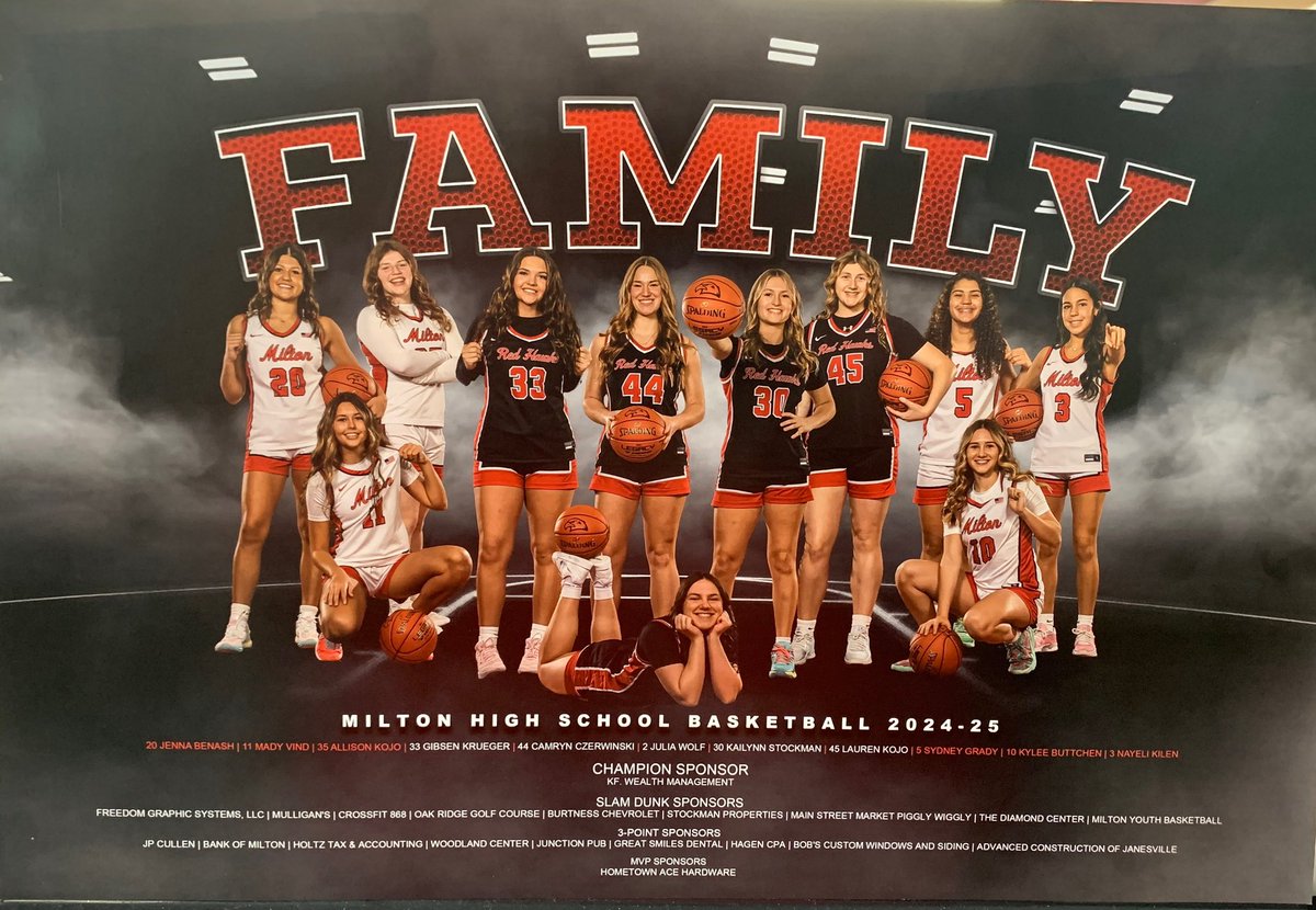 MHS Girls Basketball (@mhs_gbball) on Twitter photo Final regular season stats
Milton 20-4, 11-3 Badger Large, 2nd place in conference, Ranked #10 in D2 #Family #Hustle
FG 45%
3PT 28%
FT 65%
PPP 0.93
Per game avg
OREB 15
DREB 24
AST 12
BLK 2
DEFL 11
STL 11
27 total charges
<a href="/MiltonCourier/">Milton Courier</a> <a href="/gazettextra/">GazetteXtra</a> <a href="/pressrowsports_/">Press Row Sports Network</a> Final regular season stats
Milton 20-4, 11-3 Badger Large, 2nd place in conference, Ranked #10 in D2 #Family #Hustle
FG 45%
3PT 28%
FT 65%
PPP 0.93
Per game avg
OREB 15
DREB 24
AST 12
BLK 2
DEFL 11
STL 11
27 total charges
<a href="/MiltonCourier/">Milton Courier</a> <a href="/gazettextra/">GazetteXtra</a> <a href="/pressrowsports_/">Press Row Sports Network</a>