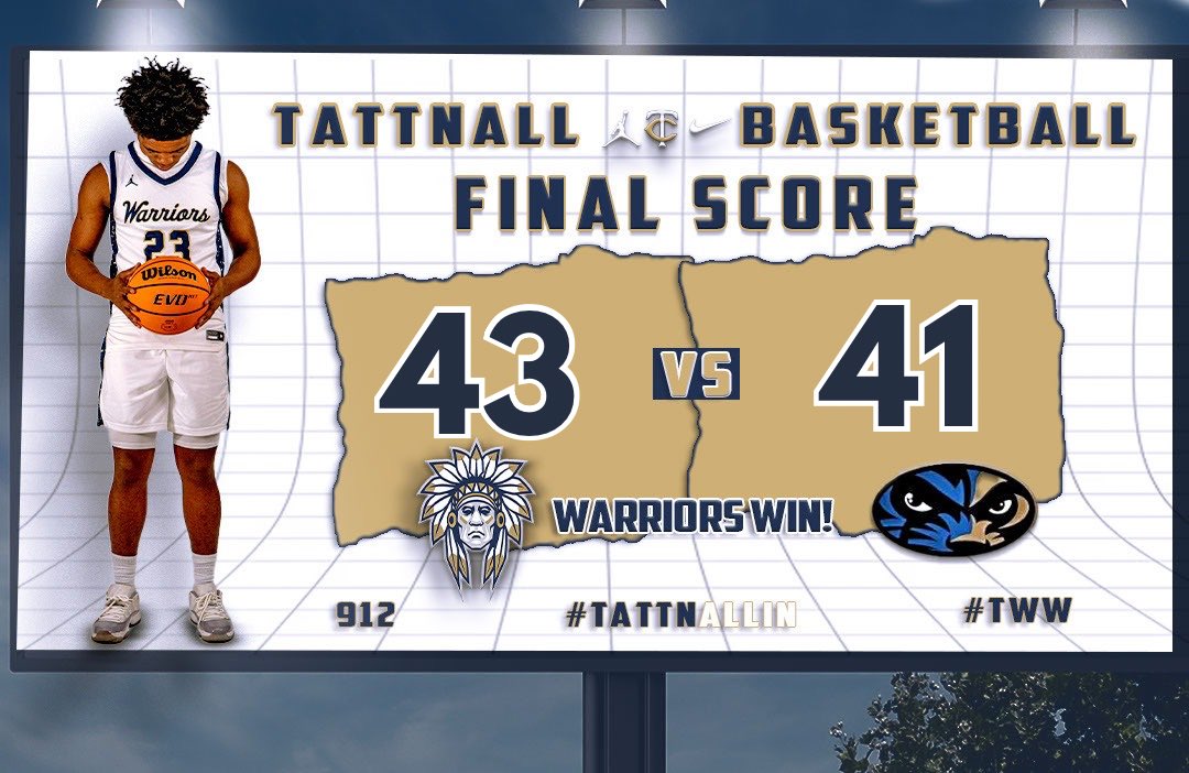 Tattnall County MBB (@tchs_mbb) on Twitter photo ‼️WARRIORS WIN‼️
Tattnall defends the creek and beats Sumter County in the 2nd round of the GHSA playoffs! THANK YOU TO OUR FANS FOR SHOWING UP AND SHOWING OUT! Warriors were led by:
#23 <a href="/JustinMcmil1/">Justin McMillian</a> 11 points, 4 rebounds, 2 assists
#3 B.J. Sanders 9 points
#31 ‼️WARRIORS WIN‼️
Tattnall defends the creek and beats Sumter County in the 2nd round of the GHSA playoffs! THANK YOU TO OUR FANS FOR SHOWING UP AND SHOWING OUT! Warriors were led by:
#23 <a href="/JustinMcmil1/">Justin McMillian</a> 11 points, 4 rebounds, 2 assists
#3 B.J. Sanders 9 points
#31