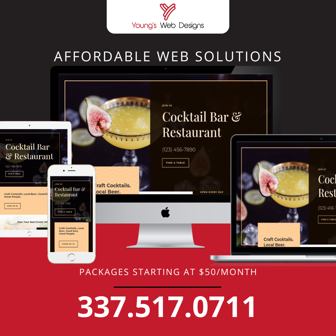 YoungsWebDesign's tweet image. Our Small Business Website Packages start at just $50/month! 🚀
📞 Call Clay Young at 337-517-0711 today to get started! See our work at youngswebdesigns.com!
#WebDesignForSmallBusiness #OnlineSuccess #SEOHelp #DigitalMarketing #YoungsWebDesigns