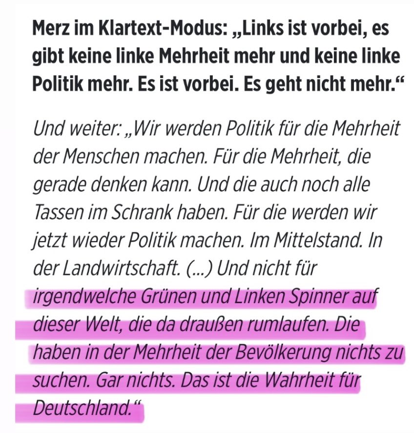 DAS wird unser Kanzler?!

Wenn Herr Merz lauthals darüber konfabuliert das „Links vorbei“ sei und überall  „Grüne und Linke Spinner“, dann frage ich mit wem der gute Mann heute koalieren will?

Hm da bliebe dann ja nur noch…

Aber neee das kommt ja nicht in Frage.

Oder doch??
