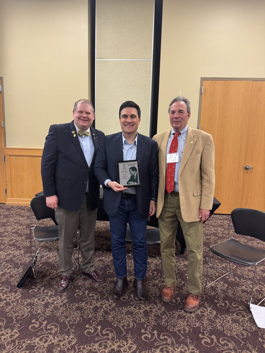 We awarded Brother <a href="/NateMorris/">Nate Morris</a> a <a href="/KappaSigmaHQ/">Kappa Sigma</a> John G. Tower Outstanding Alumnus Award today at Great Lakes Conclave. He had a wonderful chat with our undergraduate Brothers at the Conclave. #KSGLC