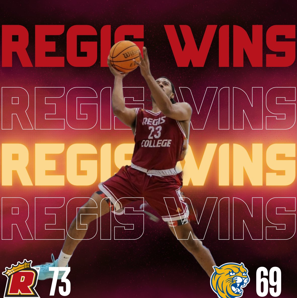 GoRegisPride (@goregispride) on Twitter photo ‼️REGIS WINS ‼️ <a href="/RegisPrideMBB/">Regis College Men’s Basketball</a> defeats JWU 73-69!
Full recap has been posted to our website. ‼️REGIS WINS ‼️ <a href="/RegisPrideMBB/">Regis College Men’s Basketball</a> defeats JWU 73-69!
Full recap has been posted to our website.