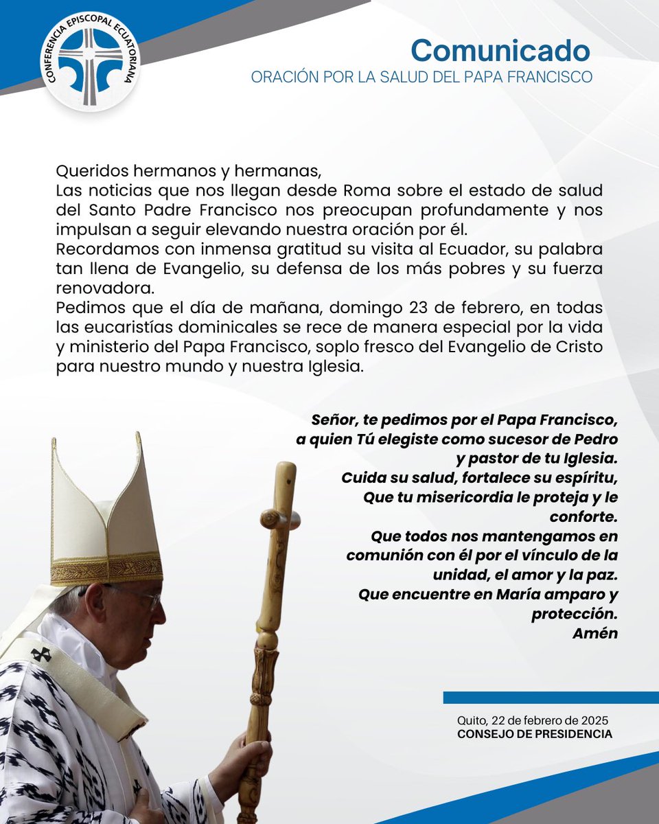 Confepec's tweet photo. Comunicado 
Oración por la Salud del Papa Francisco https://t.co/45daKaLt6X