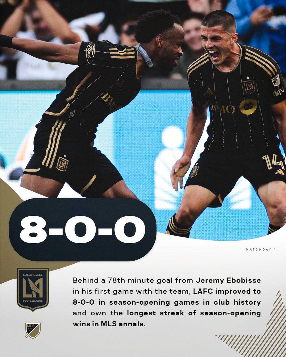 Behind a 78th minute goal from Jeremy Ebobisse (<a href="/kingjebo/">Jeremy Ebobisse</a>) in his first game with the team, <a href="/LAFC/">LAFC</a> improved to 8-0-0 in season-opening games in club history and own the longest streak of season-opening wins in MLS annals.