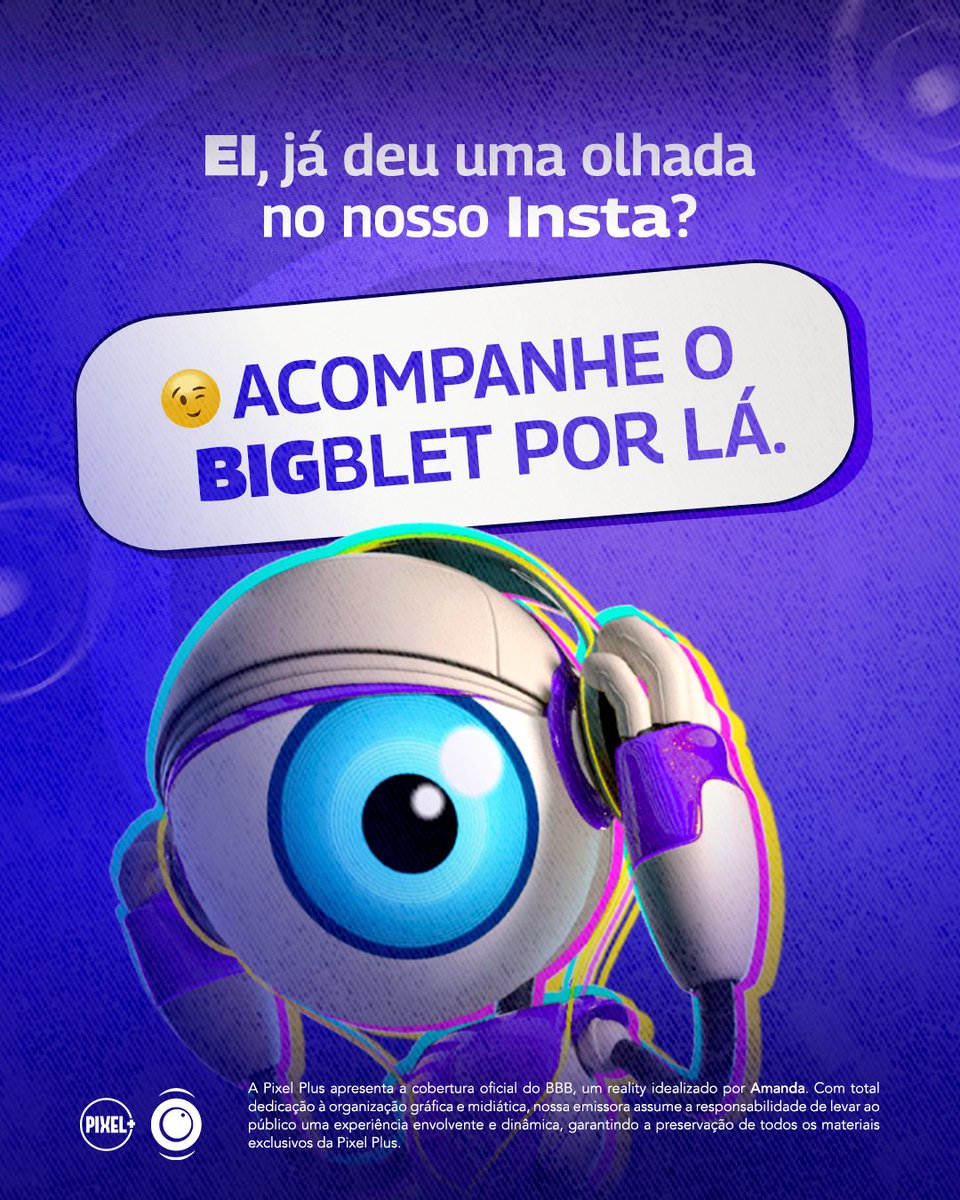 pixelplushb's tweet image. EI, VOCÊ AÍ! 🫵 

Já acompanhou o Big Blet hoje?! 🤩

Os principais momentos do #BigBletPlus 2025 — paredões, eliminados, o líder da semana e muito mais — você acompanha no Instagram da Pixel Plus. 🧿

Confira nosso Instagram por meio de @pixelplushb. 😉