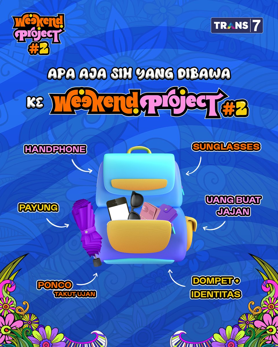 TRANS7's tweet image. Selamat pagi!! 🌞 Selamat datang di #WeekendProject2 dan perhatikan hal-hal berikut biar tetep have fun sehariaann 🥰

🗓️ Minggu, 23 Februari 2025
⏰ 09.00 WIB (jam 08.00 buat poundfit)
🎪 Senayan Park, Jakarta
FREE ENTRY! GRATIS!! Tinggal bawa badan aja~ 😎
#WeekendProjectTRANS7…